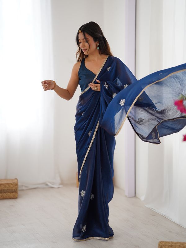 Premium Navy Blue Fancy Saree with Blouse