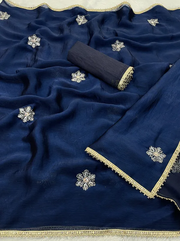 Premium Navy Blue Fancy Saree with Blouse