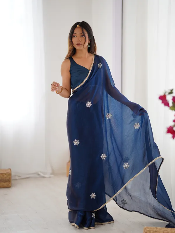 Premium Navy Blue Fancy Saree with Blouse