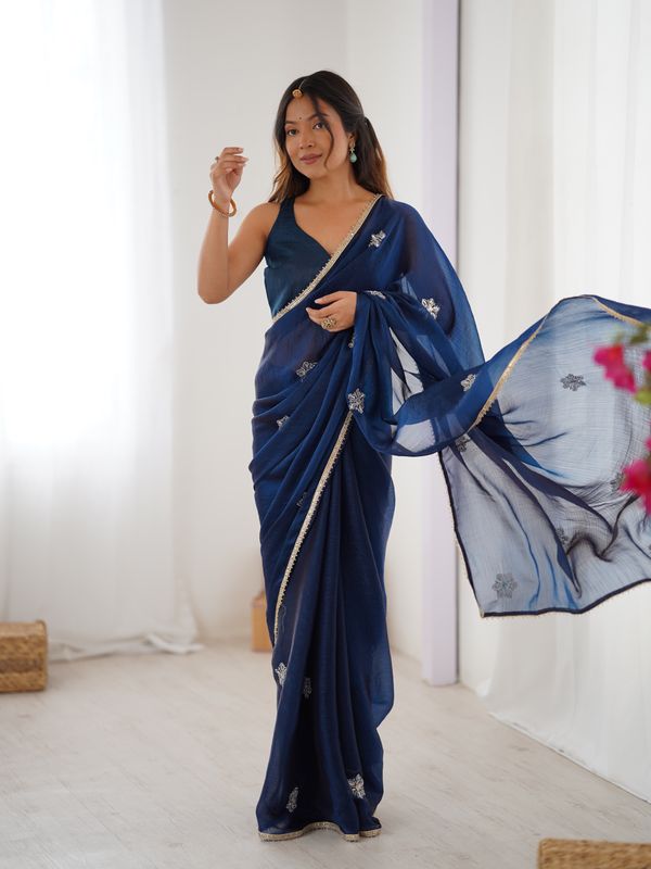 Premium Navy Blue Fancy Saree with Blouse