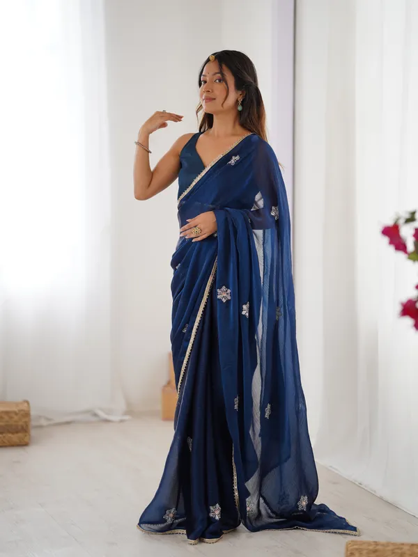 Premium Navy Blue Fancy Saree with Blouse