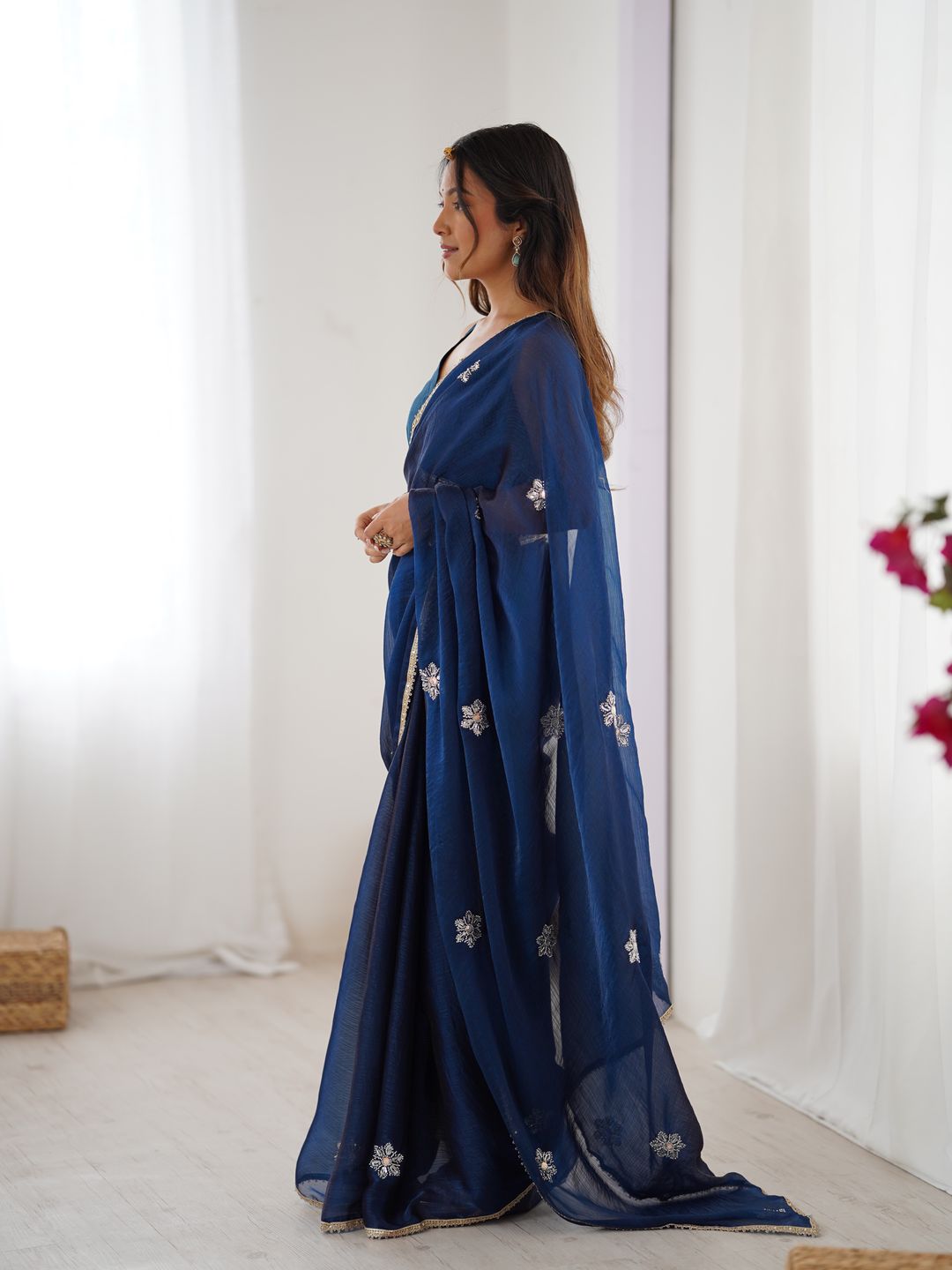 Premium Navy Blue Fancy Saree with Blouse