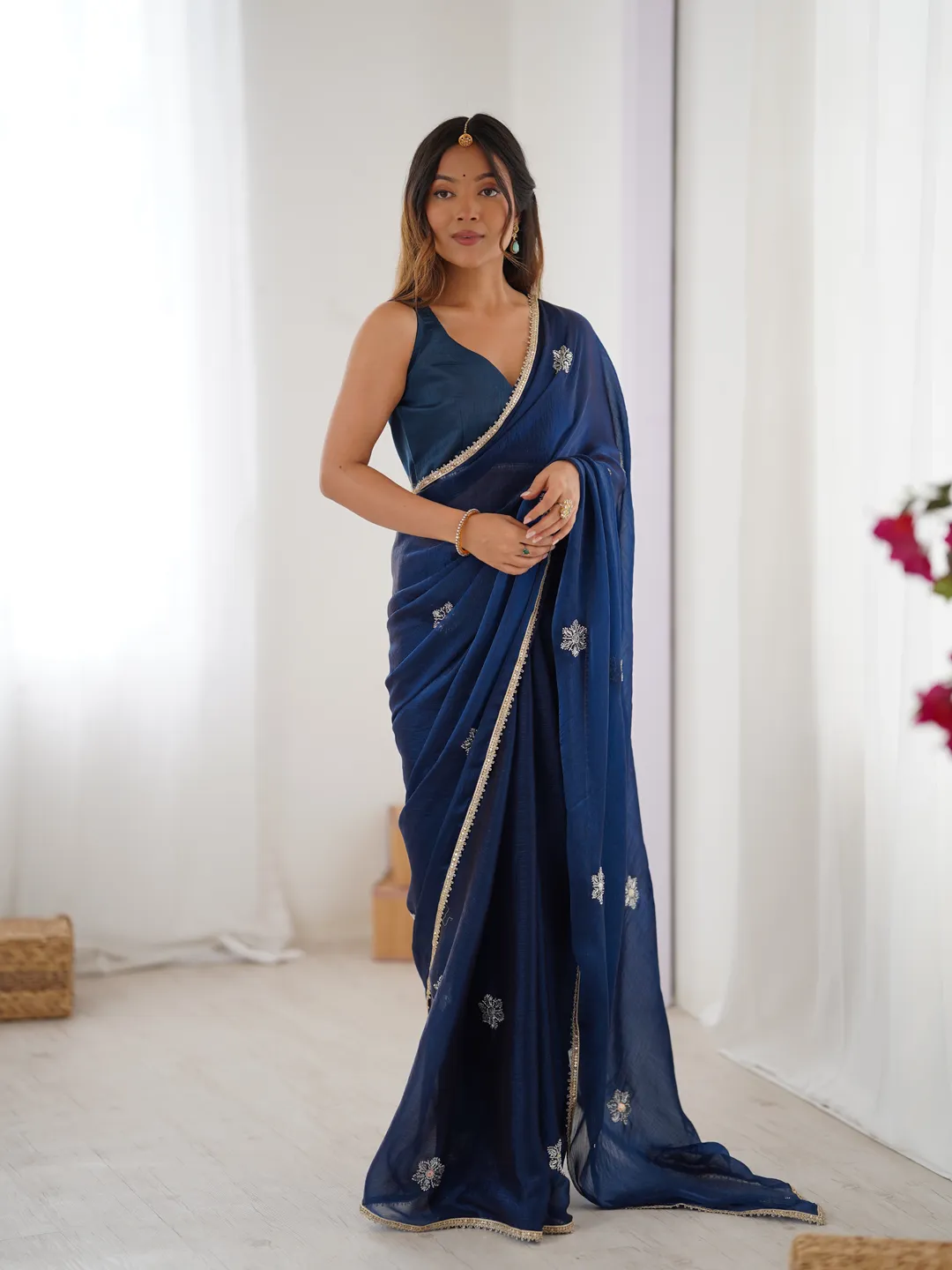 Premium Navy Blue Fancy Saree with Blouse