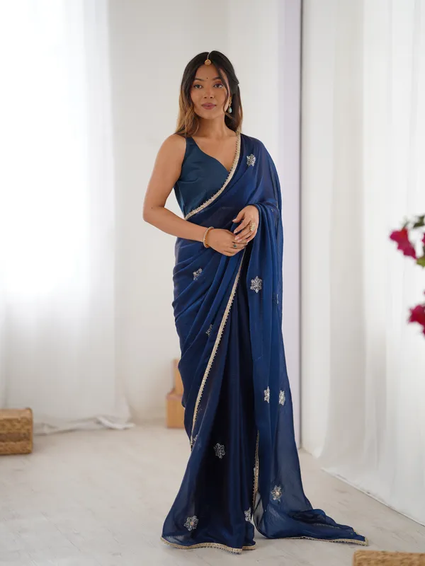 Premium Navy Blue Fancy Saree with Blouse