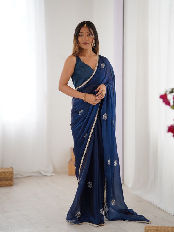 Premium Navy Blue Fancy Saree with Blouse