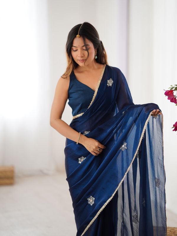 Premium Navy Blue Fancy Saree with Blouse