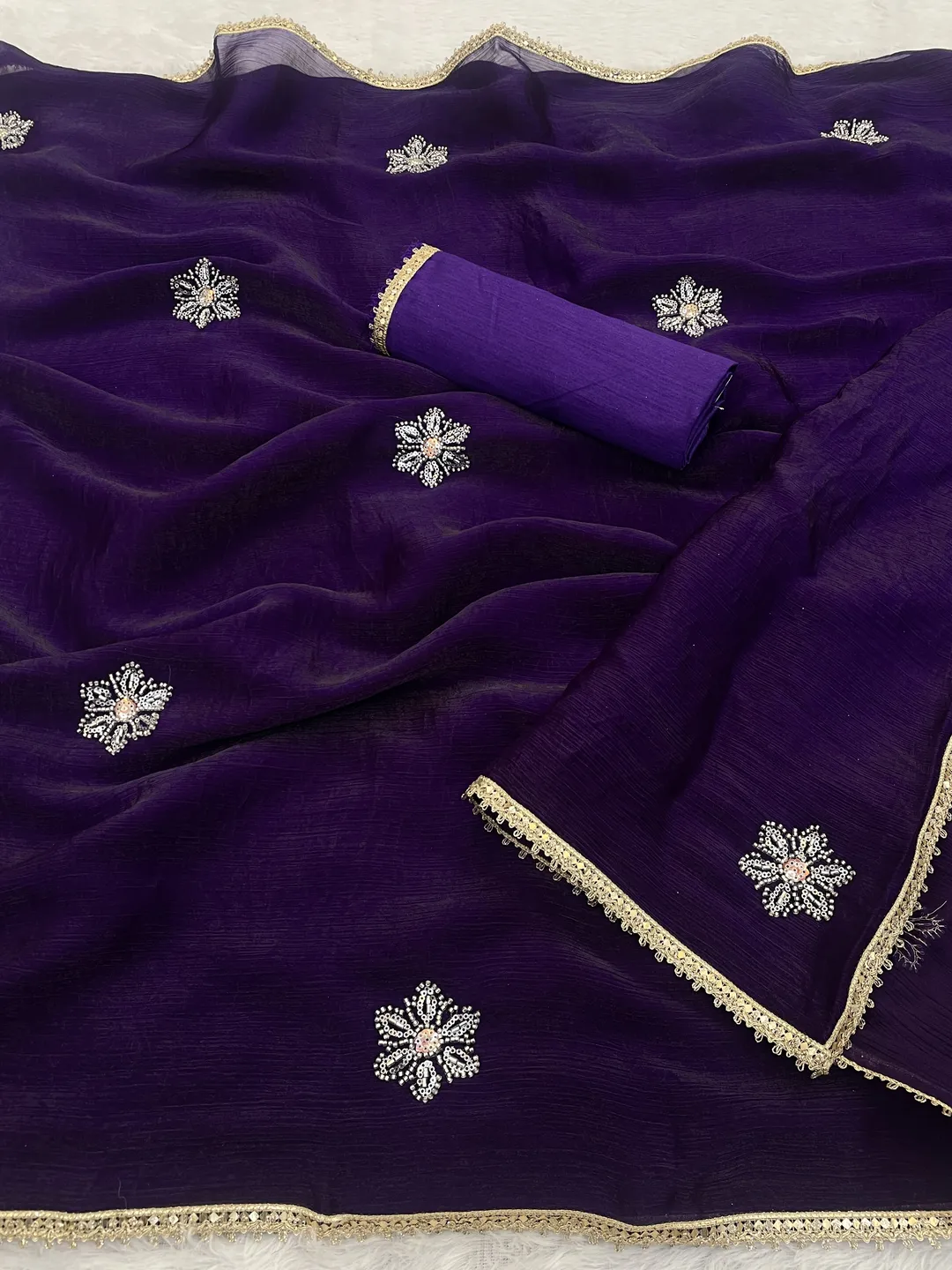 Royal Purple Designer Fandy Saree for Women