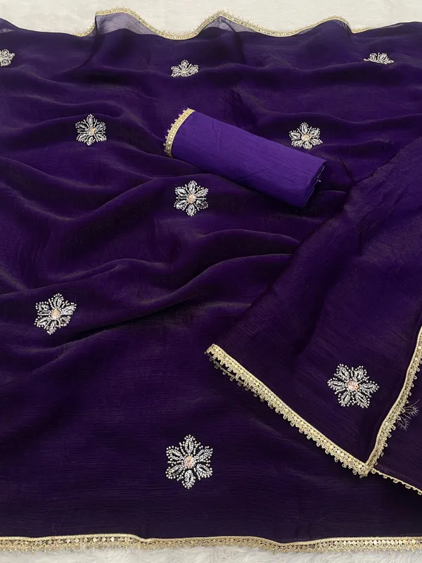 Royal Purple Designer Fandy Saree for Women