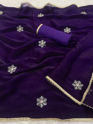 Royal Purple Designer Fandy Saree for Women