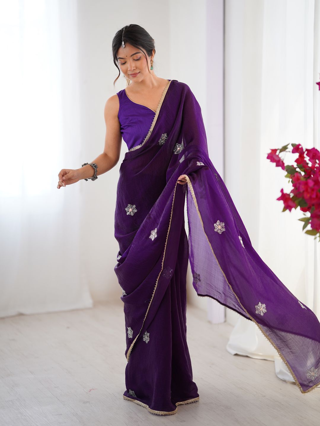 Royal Purple Designer Fandy Saree for Women