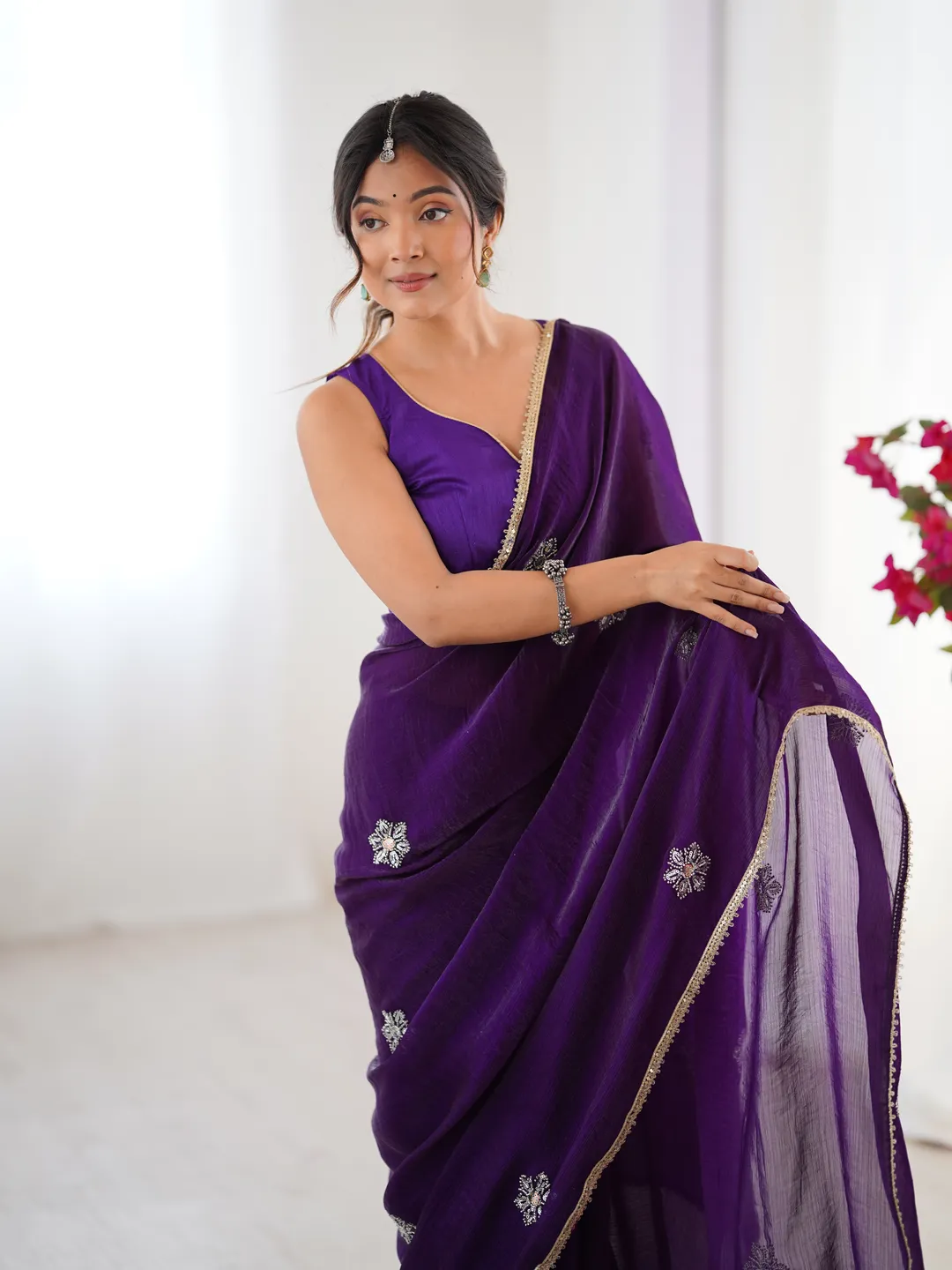 Royal Purple Designer Fandy Saree for Women