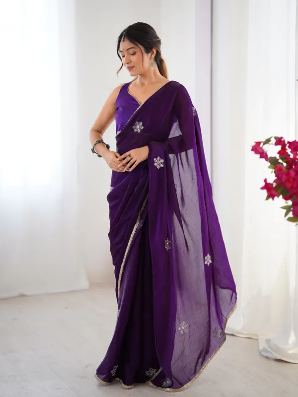Royal Purple Designer Fandy Saree for Women