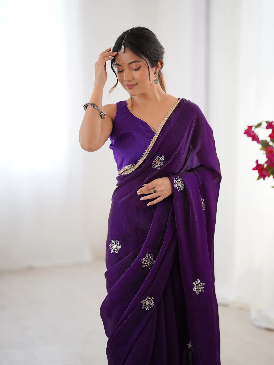 Royal Purple Designer Fandy Saree for Women
