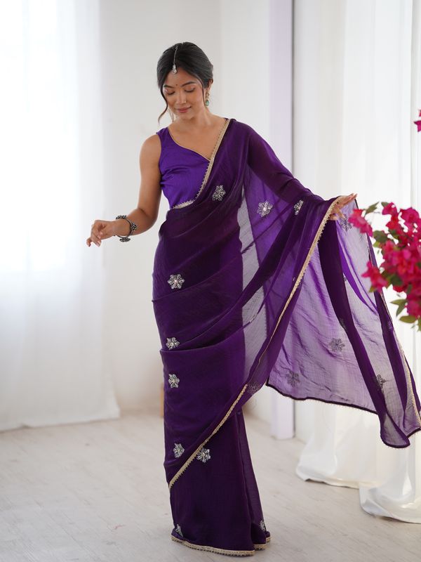 Royal Purple Designer Fandy Saree for Women