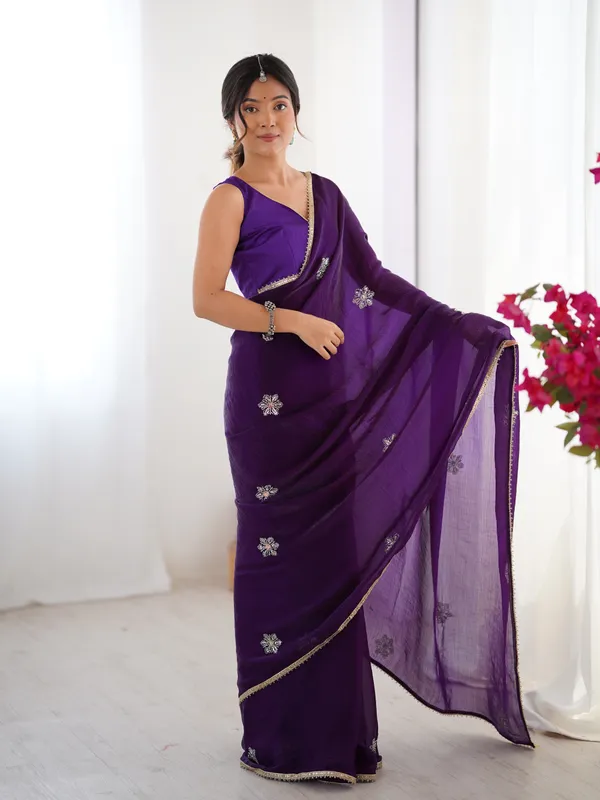 Royal Purple Designer Fandy Saree for Women