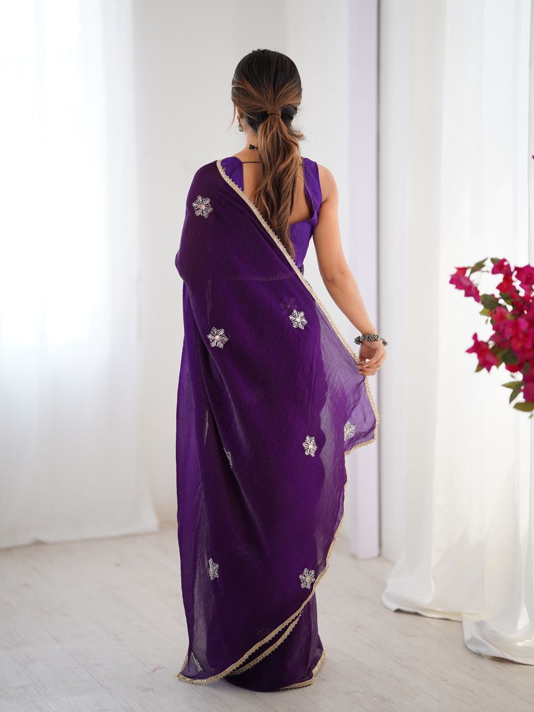 Royal Purple Designer Fandy Saree for Women