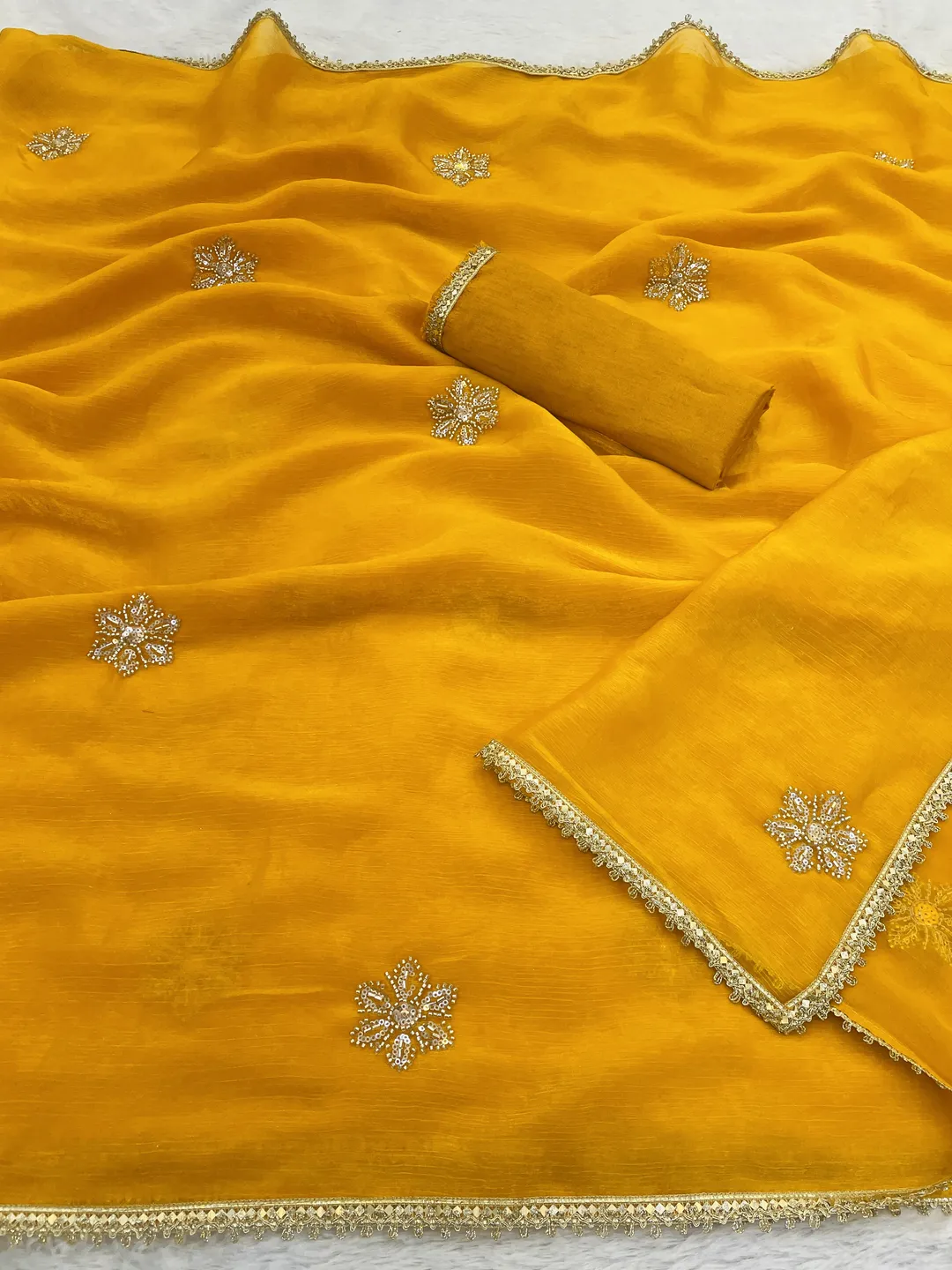 Premium Mustard Fancy Saree with Blouse