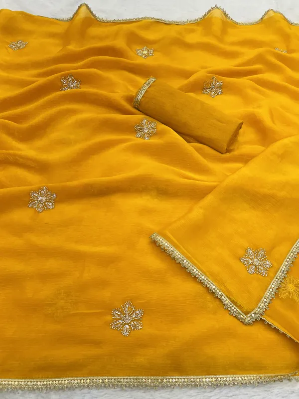 Premium Mustard Fancy Saree with Blouse