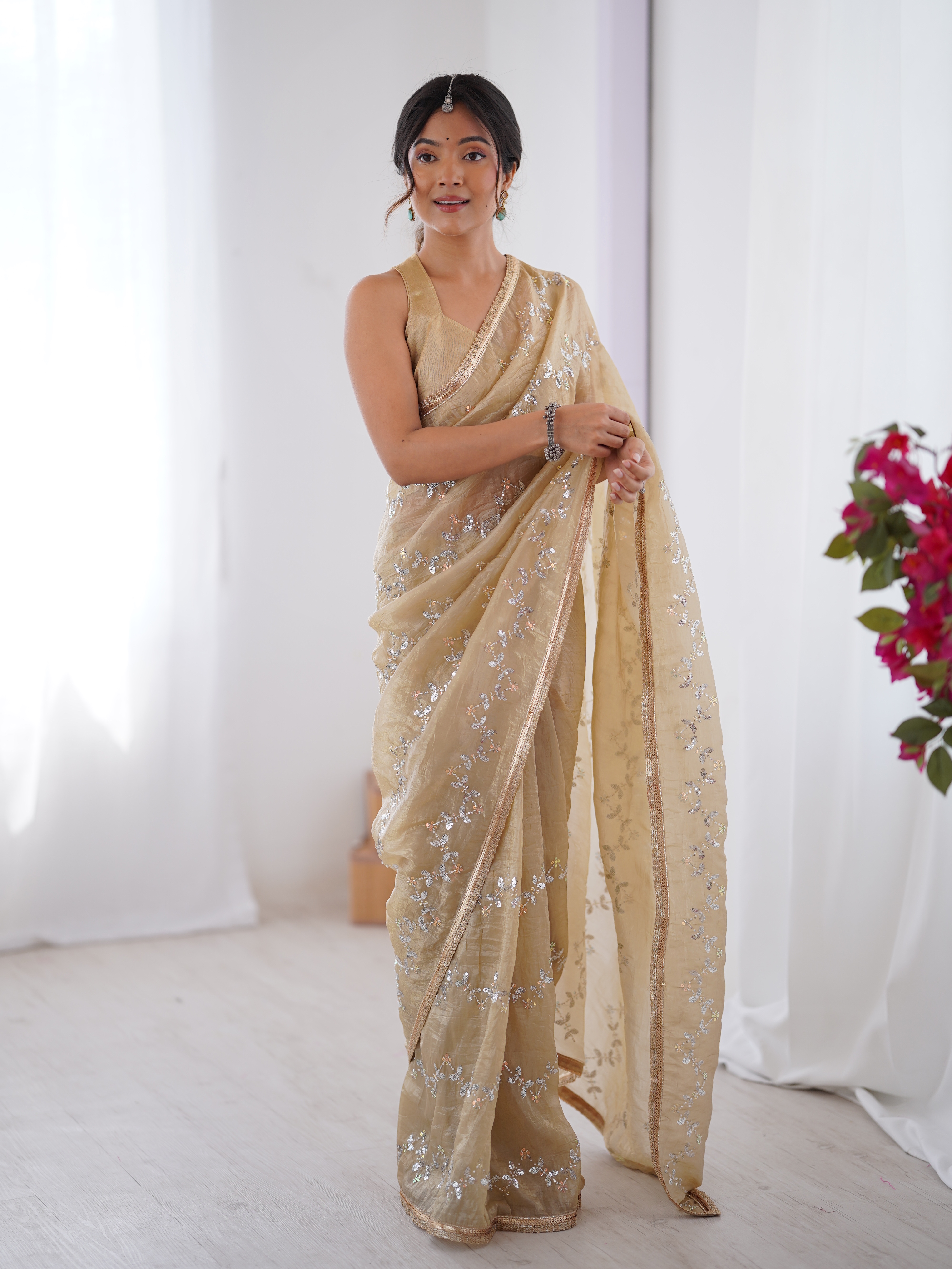 Embroidered red saree for party