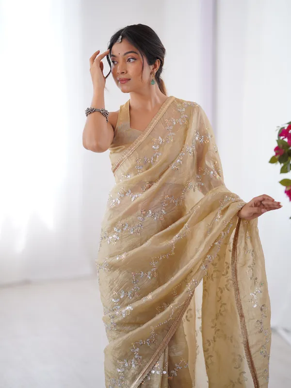 Golden Glow Gold Crush Embroidered Party Wear Saree for Women