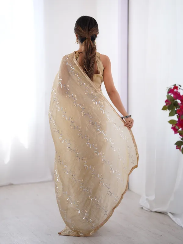 Golden Glow Gold Crush Embroidered Party Wear Saree for Women