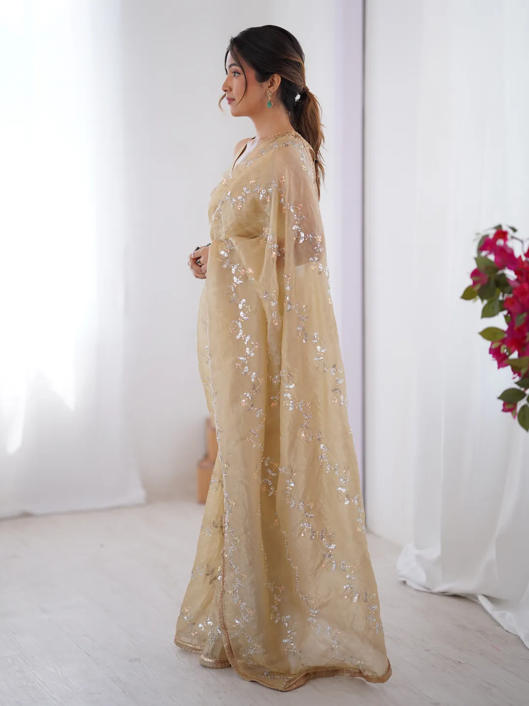 Golden Glow Gold Crush Embroidered Party Wear Saree for Women