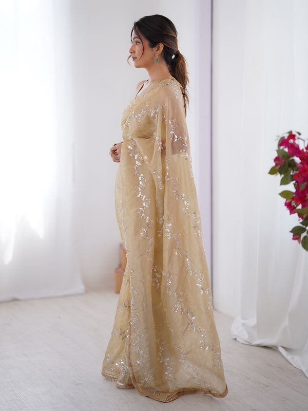 Golden Glow Gold Crush Embroidered Party Wear Saree for Women