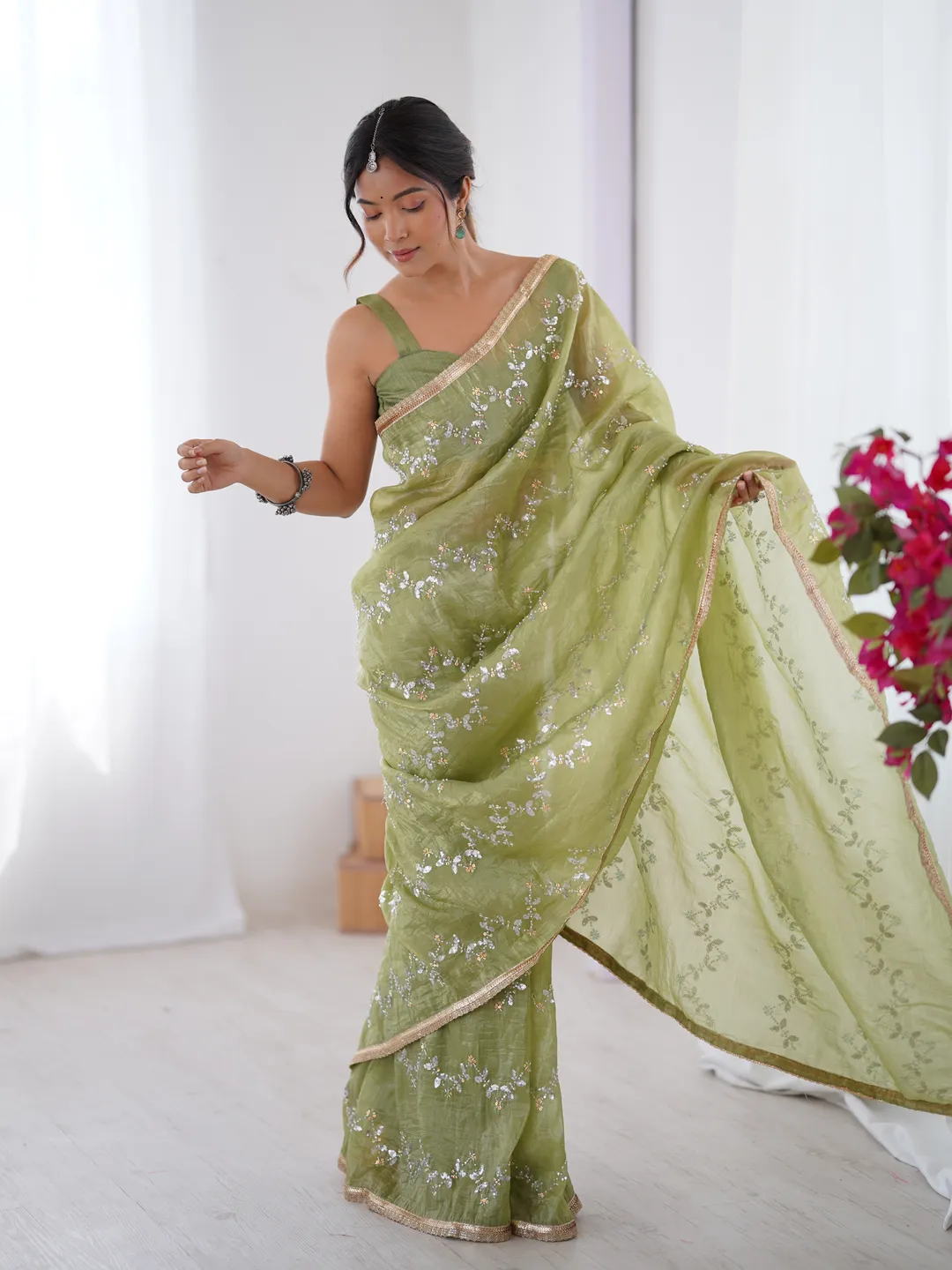 Premium Gold Crush Embroidered Party Wear Saree for Women