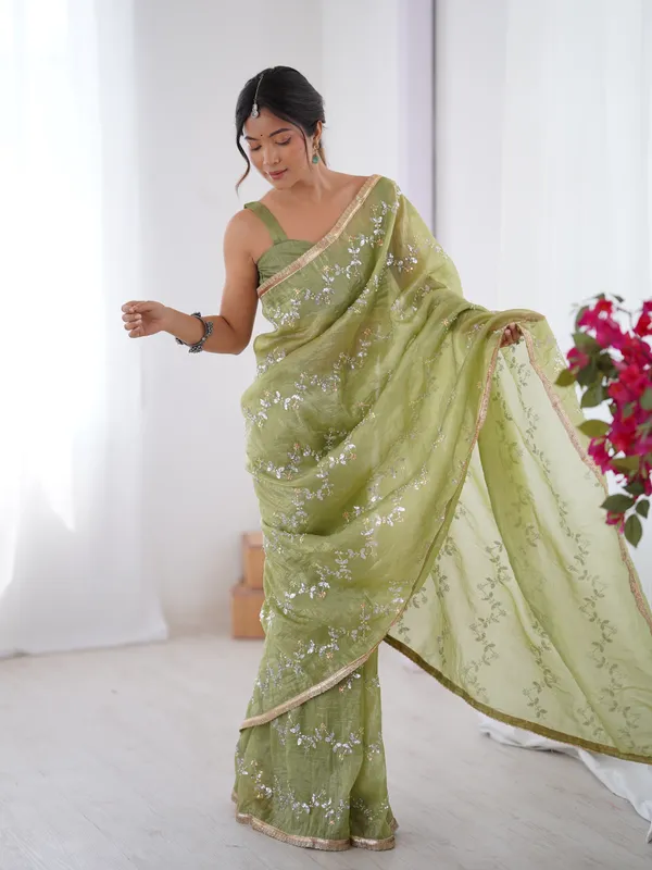 Premium Gold Crush Embroidered Party Wear Saree for Women