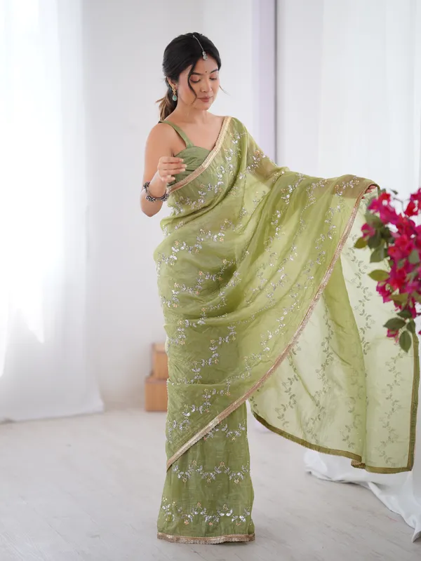 Premium Gold Crush Embroidered Party Wear Saree for Women
