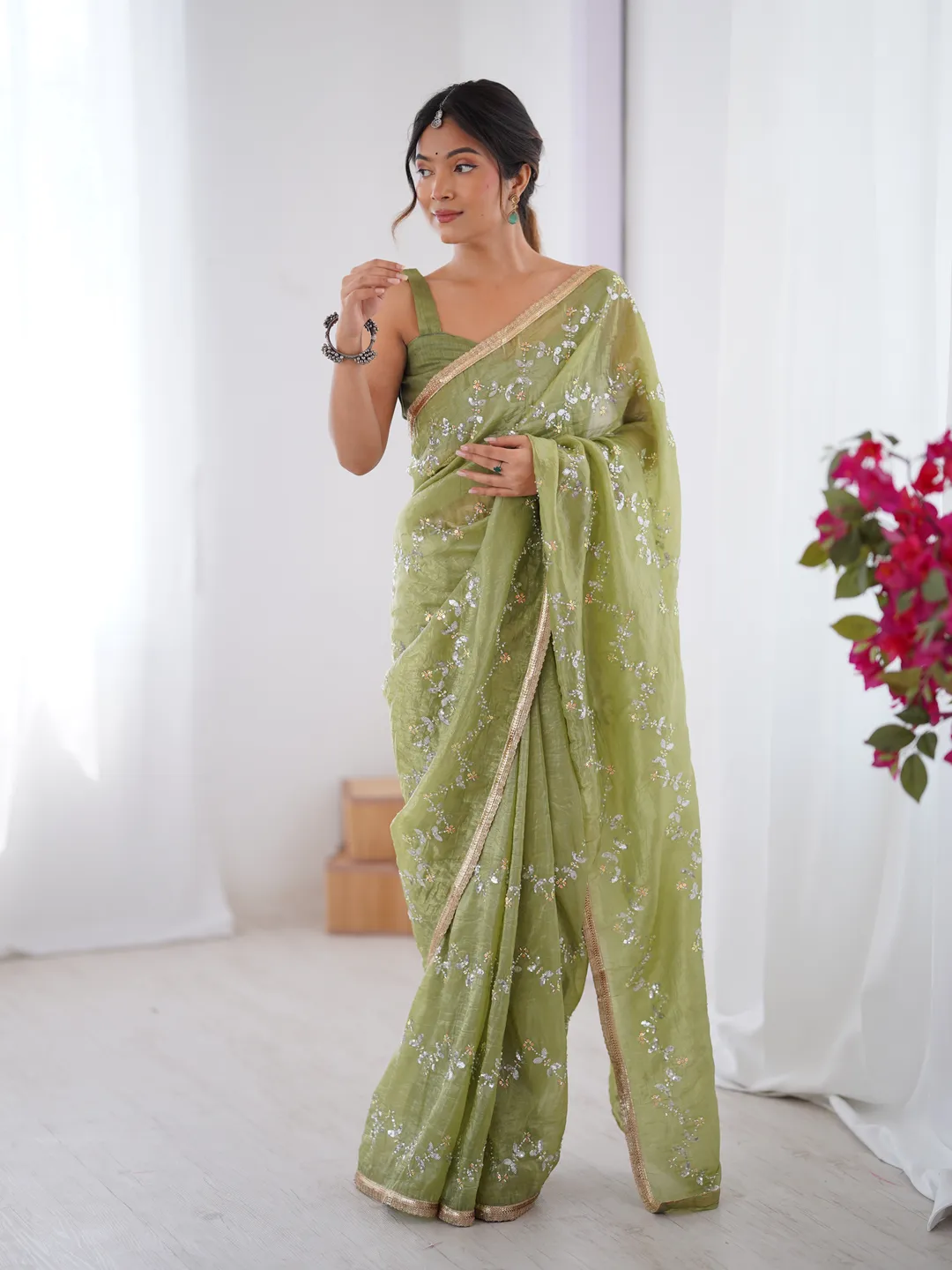 Premium Gold Crush Embroidered Party Wear Saree for Women