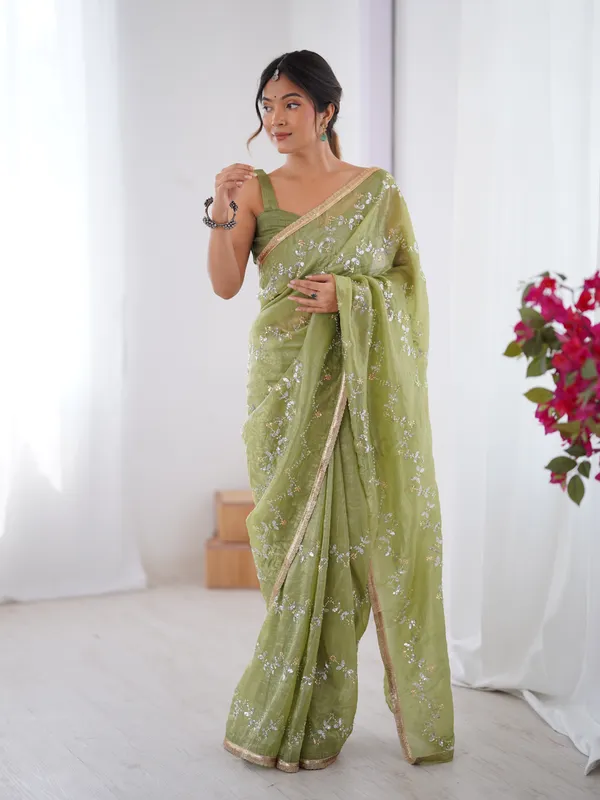 Premium Gold Crush Embroidered Party Wear Saree for Women