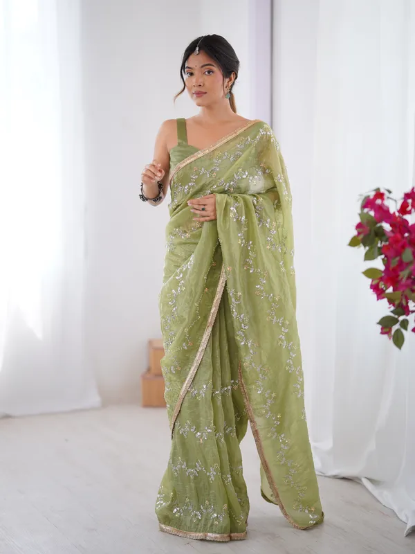 Premium Gold Crush Embroidered Party Wear Saree for Women