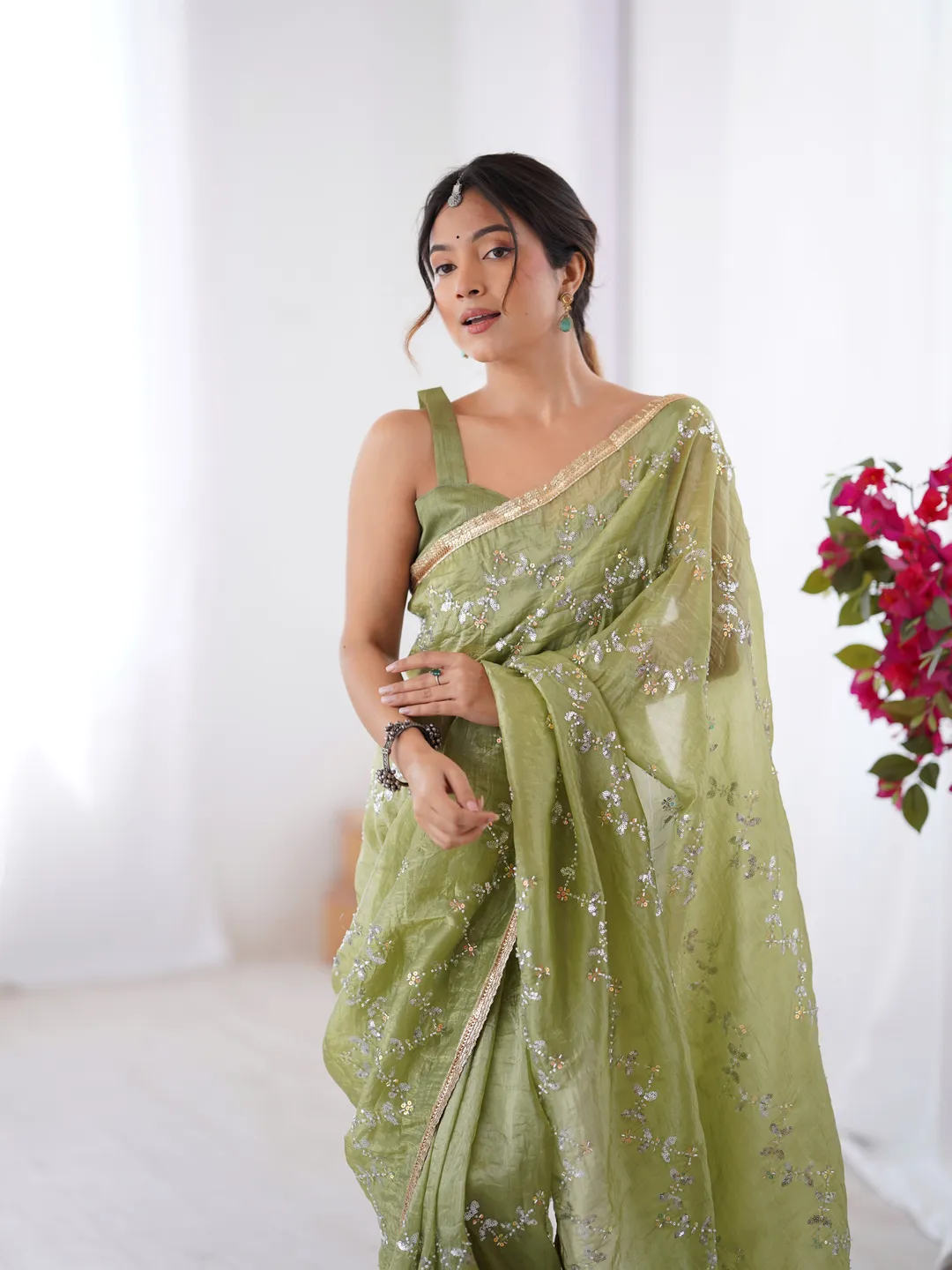 Premium Gold Crush Embroidered Party Wear Saree for Women