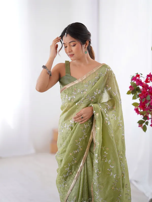 Premium Gold Crush Embroidered Party Wear Saree for Women