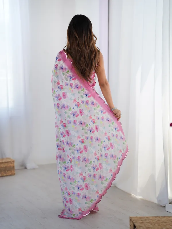 Designer Heavy Chinnon Saree with Kutchi Mirror Lace