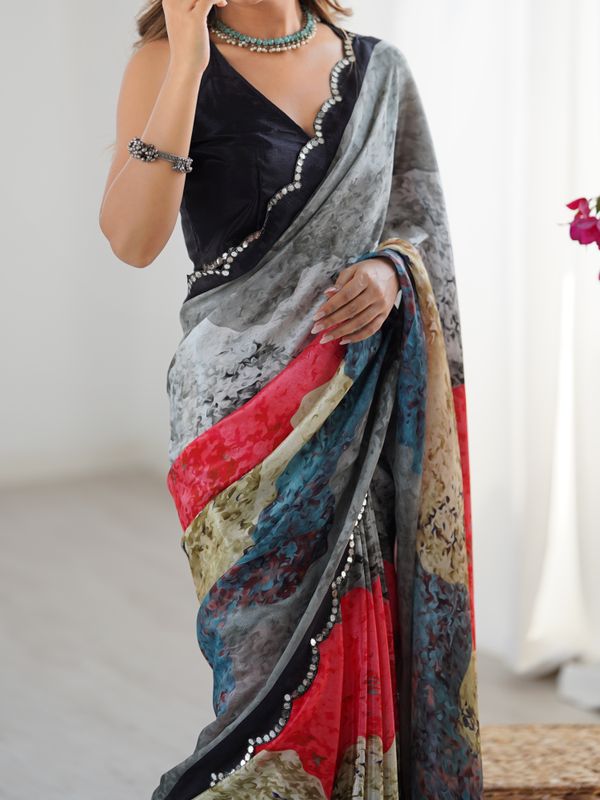Multicolor Heavy Chinnon Printed Saree for Women