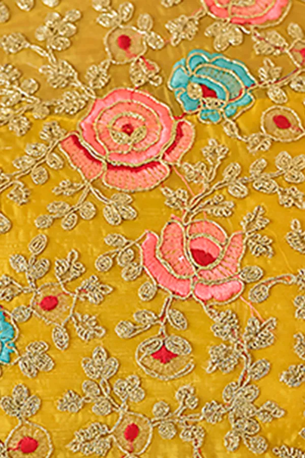 Yellow Organza Embroidered Saree with Unstitched Net Blouse