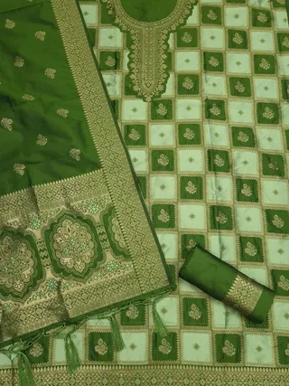 Green Paithani Style Zari Woven Unstitched Suit Material