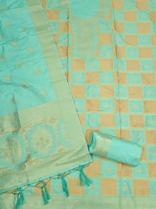 Mint Green Paithani Style Zari Woven Unstitched Suit Material