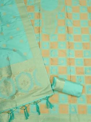 Mint Green Paithani Style Zari Woven Unstitched Suit Material