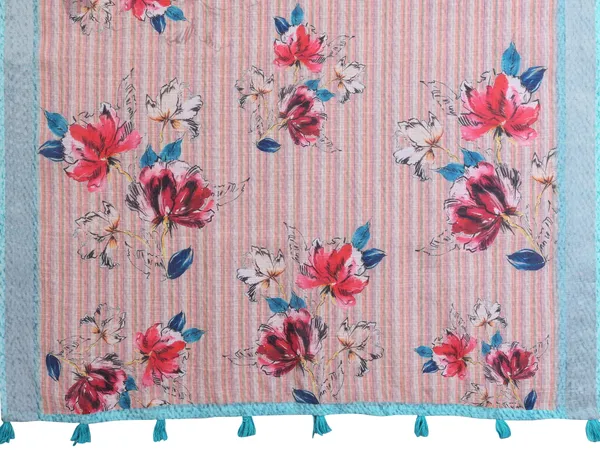 Pastel Linen Cotton Floral Print Saree with Designer Blouse