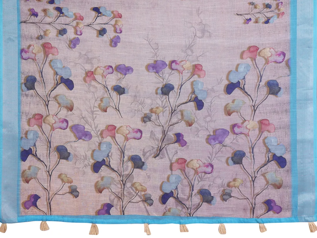 Pastel Linen Cotton Floral Print Saree with Designer Blouse