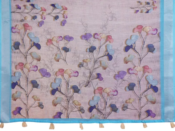 Pastel Linen Cotton Floral Print Saree with Designer Blouse