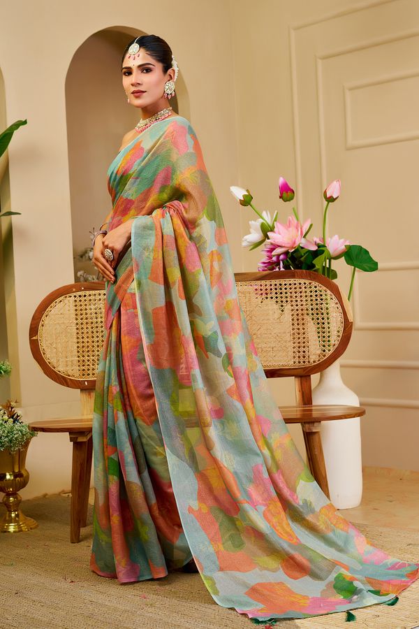 Pastel Floral Tissue Handloom Cotton Saree with Zari Weaves