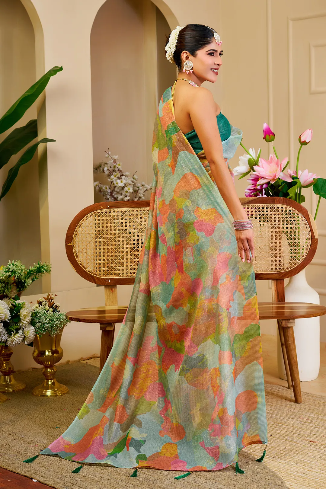 Pastel Floral Tissue Handloom Cotton Saree with Zari Weaves