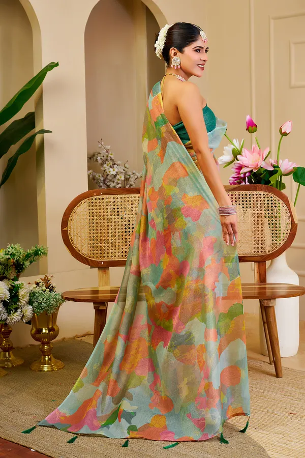 Pastel Floral Tissue Handloom Cotton Saree with Zari Weaves