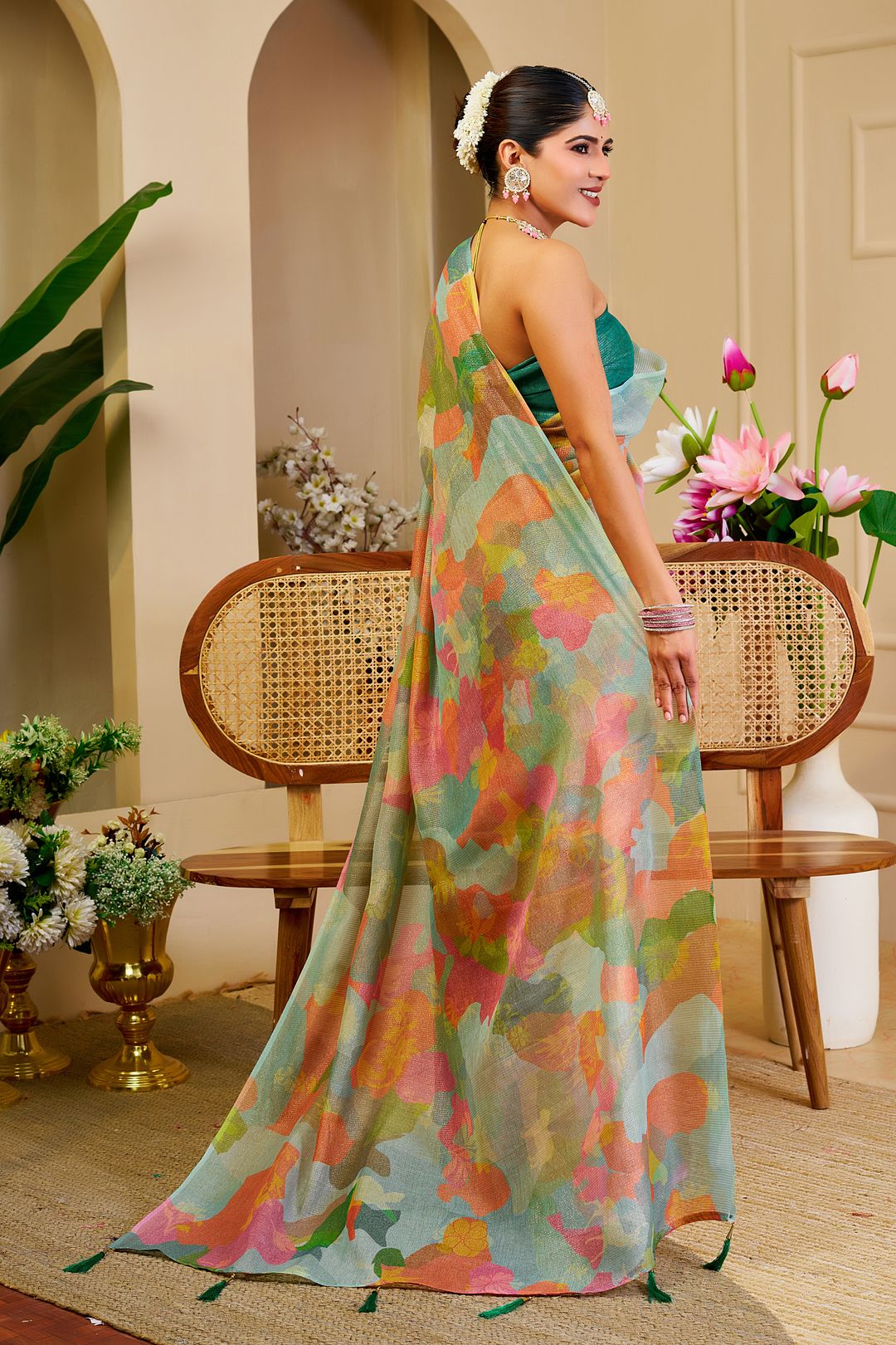 Pastel Floral Tissue Handloom Cotton Saree with Zari Weaves