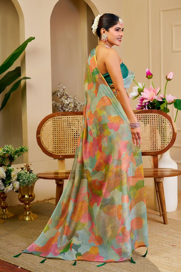 Pastel Floral Tissue Handloom Cotton Saree with Zari Weaves