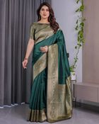 Emerald Green Banarasi Soft Silk Saree with Zari Border - Green, Bottle Green, Emerald Green, Rama Green, Sea Green, Lime Green, Parrot Green, Forest Green, Jade Green